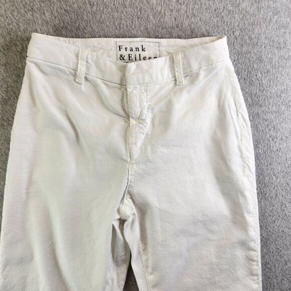 Frank Eileen Pants Womens 2 White Kinsale Cropped Ankle Linen Blend Stretch - Picture 2 of 15